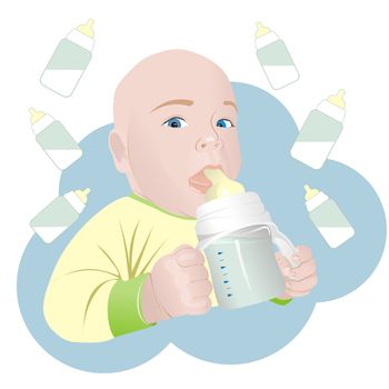 Child boy with a bottle, illustration