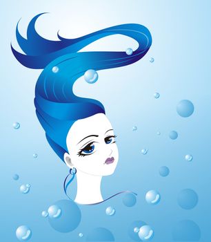 llustration girl in water, abstraction, vector