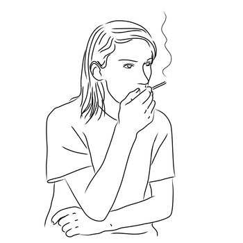 Drawing a young man with a cigarette, black lines