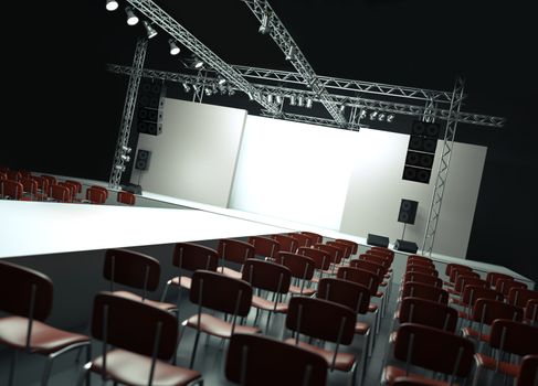 Empty fashion show stage with runway. 3D rendered image.