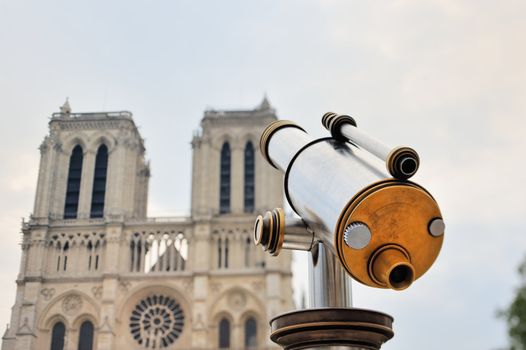 Telescope of stainless steel near Notre-Dame Cathedral in Paris