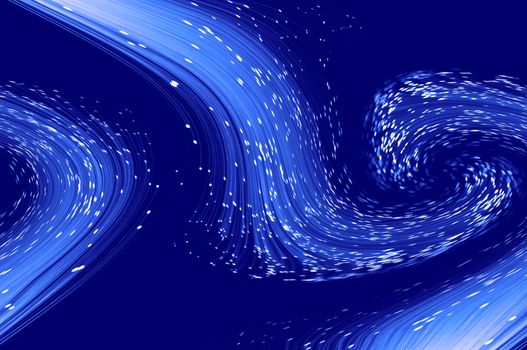 Abstract style blue fibre optic strands swirling against a blue background.