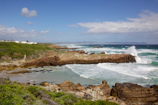 Langbaai (Long Bay) Beach in the tourist centre of Hermanus, Western Cape, South Africa.