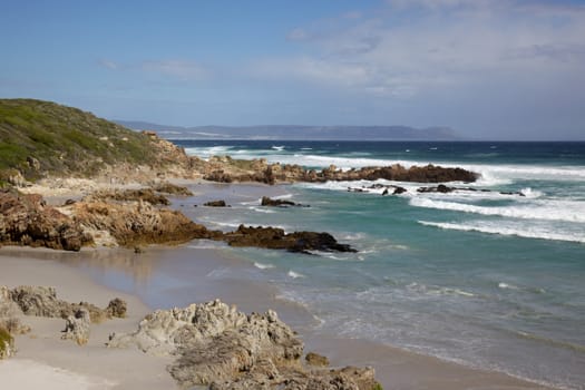 Voelklip (Bird Rock) Beach in the tourist centre of Hermanus, Western Cape, South Africa.