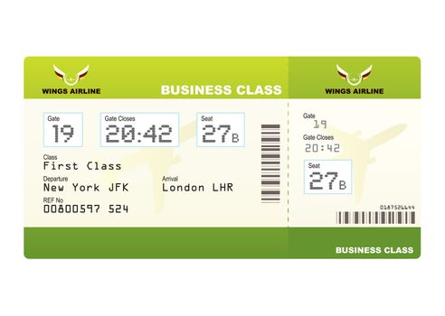 plane tickets business class green boarding pass and gate number