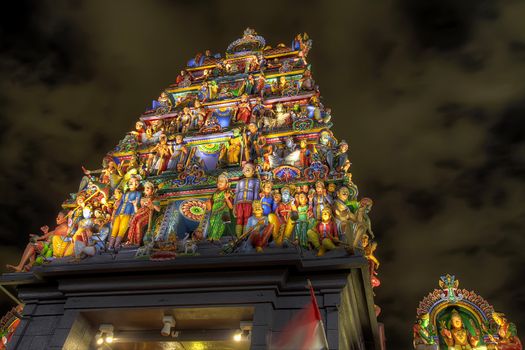 Sri Mariamman Hindu Temple Dravidian Style in Singapore at Night 