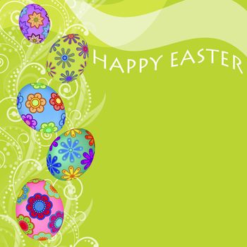 Happy Easter Eggs with Swirls and Flowers Illustration Background