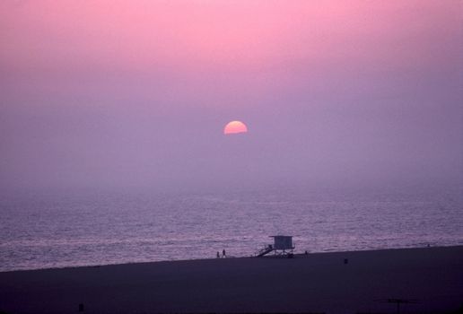 Sunset on Santa Monica Beach, California