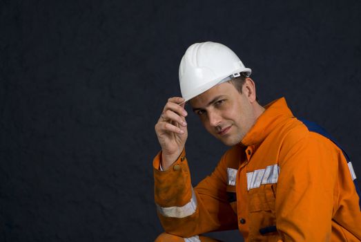 Miner saluting with space for copy stock photo