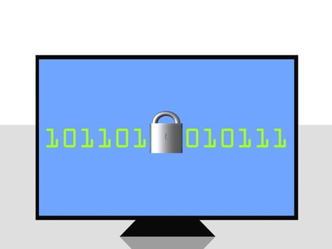 3d render of computer screen with data and lock