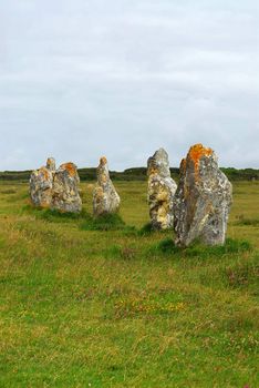Prehistoric megalithic monuments menhirs in Brittany, France