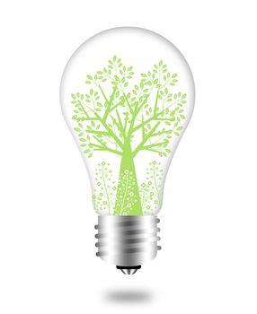 Eco Friendly Bulb with Green Tree and Leaves Illustration