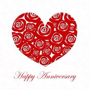 Happy Anniversary Day Heart with Red Roses on White Illustration