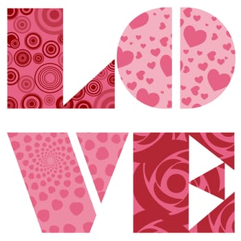 Love Text for Valentines Day Wedding or Anniversary Illustration in Pink