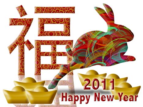 Happy Chinese New Year 2011 with Colorful Rabbit and Prosperity Symbol Illustration