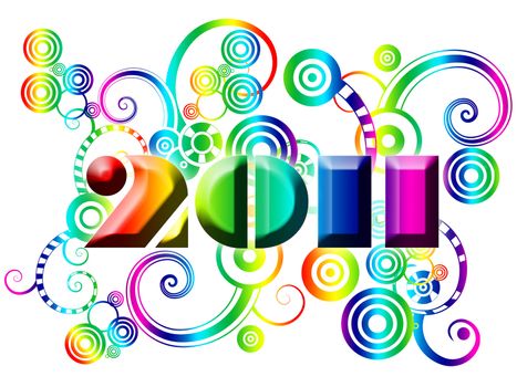 Happy New Year 2011 with Colorful Swirls and Circles Illustration