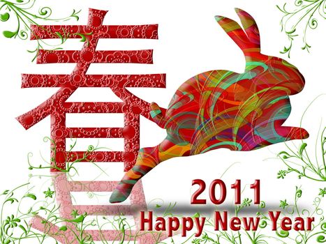 Happy Chinese New Year 2011 with Colorful Rabbit and Spring Symbol Illustration