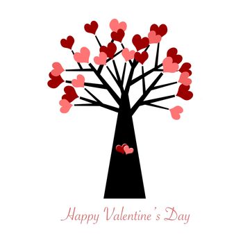 Valentines Day Tree with Red and Pink Hearts Illustration