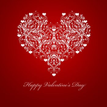 Happy Valentines Day Embossed Leaf Vine Hearts Motif Illustration Red