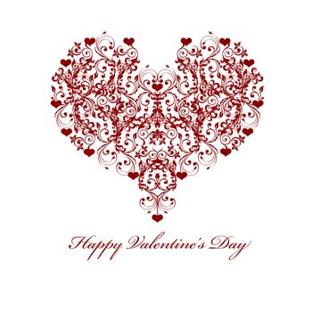 Happy Valentines Day Leaf Vine Hearts Motif Illustration