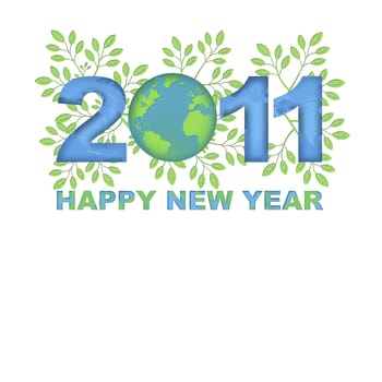 Happy New Year 2011 Go Green Planet with Leaves