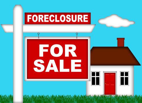 Real Estate Home Foreclosure with For Sale Sign Illustration