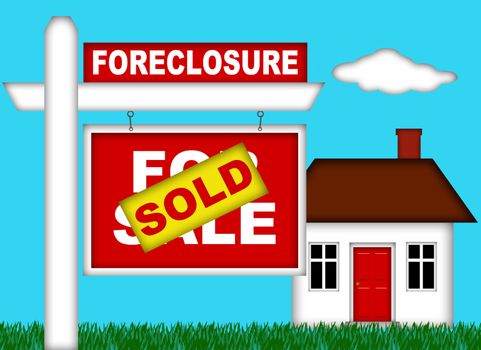 Real Estate Home Foreclosure with Sold Sign Illustration