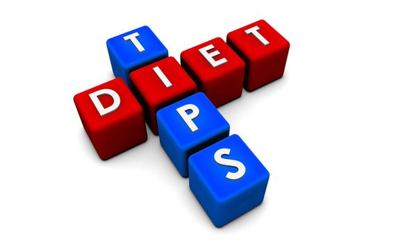 Diet Tips in Simple 3D Cubes on White
