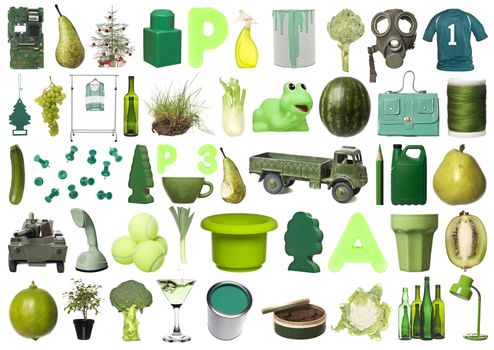 Large group of Green objects isolated on white background