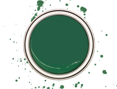 Green Paintcan from above isolated on a spotted background