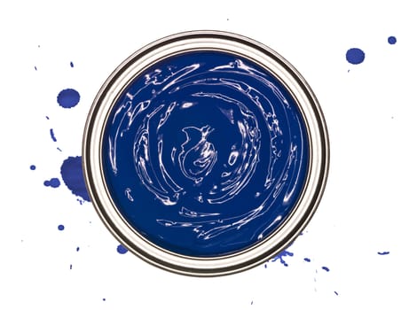Blue Paintcan from above isolated on a spotted background