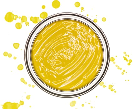 Yellow Paintcan from above isolated on a spotted background