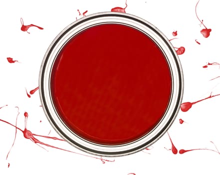 Red Paintcan from above isolated on a spotted background