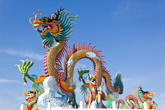 Colorful Of Dragon Statue with Blue sky
