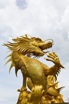 Colorful golden dragon statue in Chinese temple Thailand