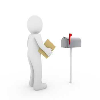 3d, human, letter, mailbox, red, post, box, mail