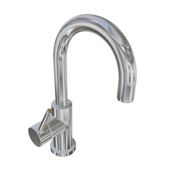 Modern faucet with chrome or stainless steel finishing, 3d illustration, isolated against a white background. Kitchen fixtures.