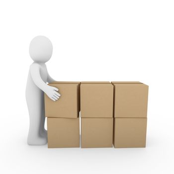 3d, human, package, carton, box, send, shipping, brown