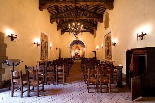 The interior of a small old church