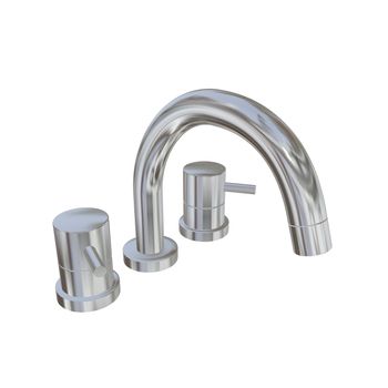 Modern faucet with chrome or stainless steel finishing, 3d illustration, isolated against a white background. Kitchen fixtures.