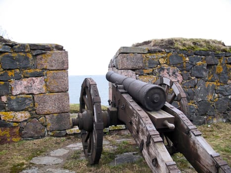 Ancient cannon in island fort Sveaborg Finland