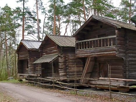 Street of old wooden houses in Finland