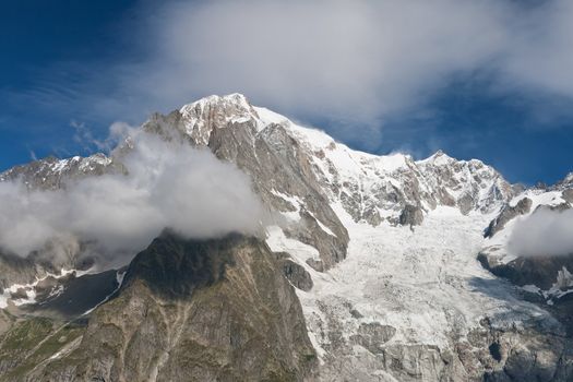 summer view Mont Blanc from Veny valley, Courmayeur, Italy.