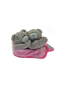 A pair of fluffy bears together in sleeping bag