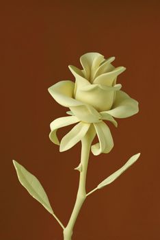 Handmade wooden rose flover on brown background