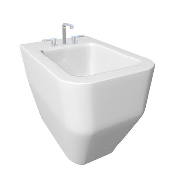 Square bidet design for bathrooms. Type of sink intended for washing the genitalia, inner buttocks, and anus. 3D illustration, isolated against a white background.