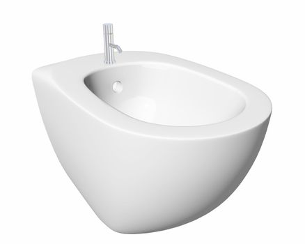 Round bidet design for bathrooms. Type of sink intended for washing the genitalia, inner buttocks, and anus. 3D illustration, isolated against a white background.