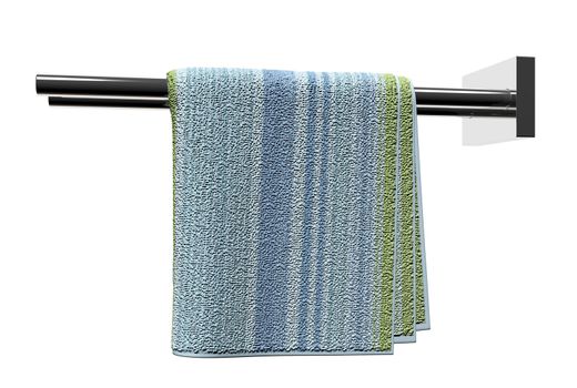 Chrome towel holder rods, with a cotton bathroom towel, isolated against a white background
