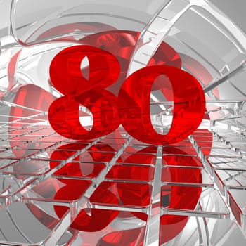 red number eighty on chrome tiles - 3d illustration