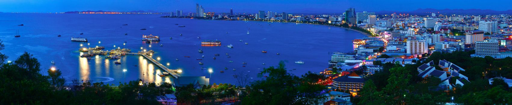 Night view panorama of  Pattaya city, Thailand